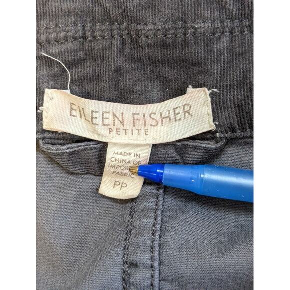 Eileen Fisher Petite Sz 0-2 Pea Coat Corduroy Jacket Grey Double Breasted Belted - Picture 12 of 13